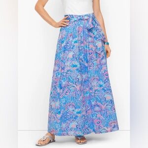 Talbots Voile Maxi Skirt Womens Size 4 Blue Flowing Floral Cotton Lined Belted